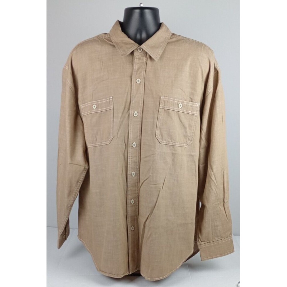 Blue Mountain Men's Size 2XL Tan Long‎ Sleeve Button Up Dress Shirt